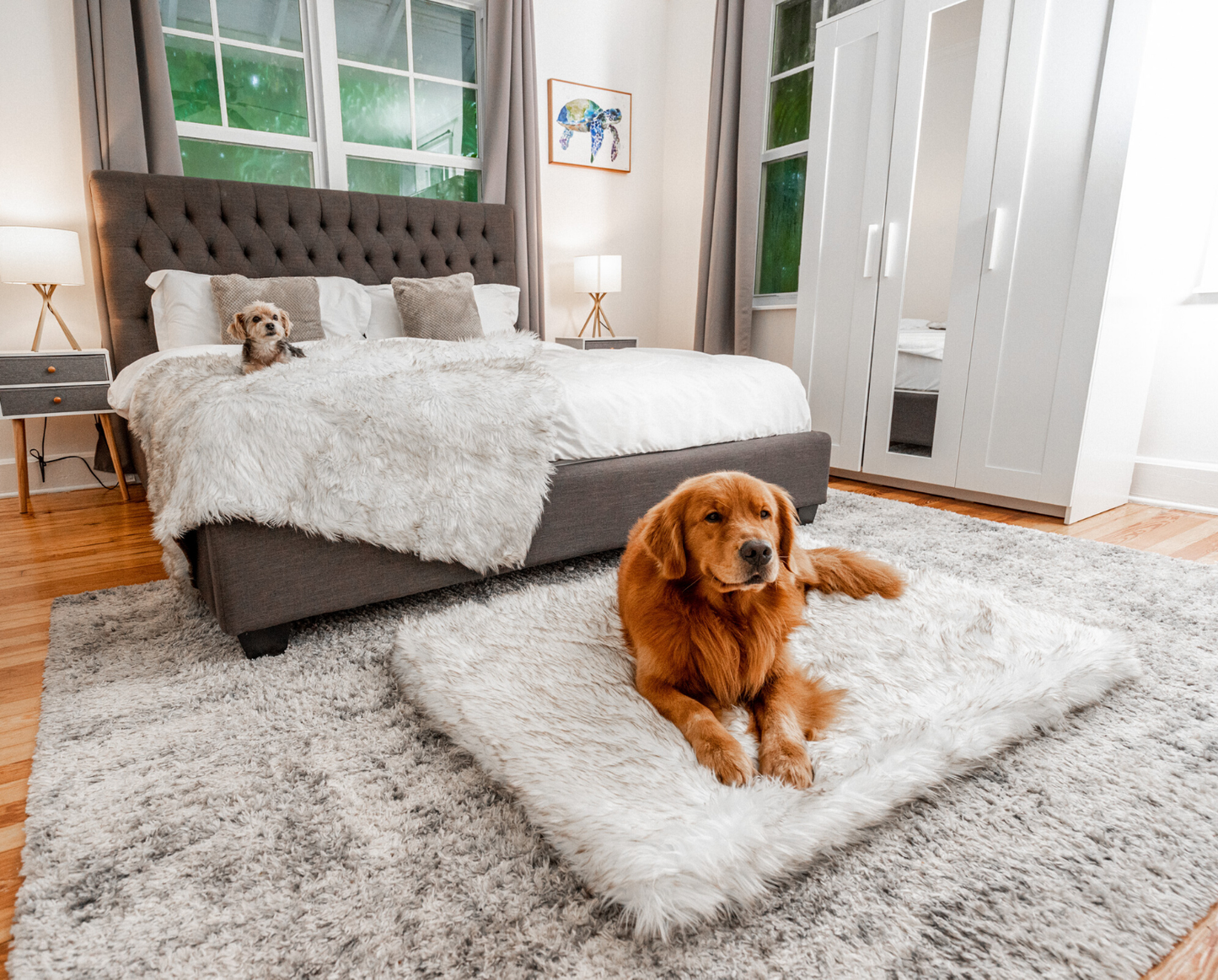 PupRug™ Faux Fur Orthopedic Dog Bed - Rectangle White