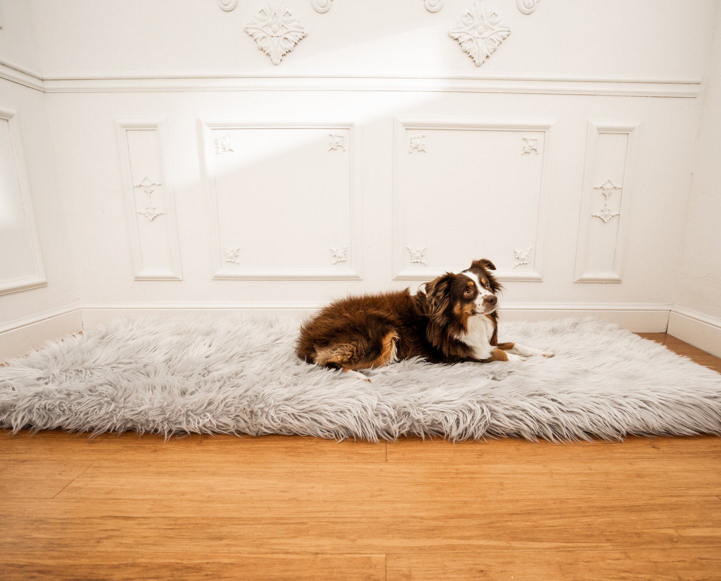 PupRug™ Runner Faux Fur Memory Foam Dog Bed - Rectangle Grey