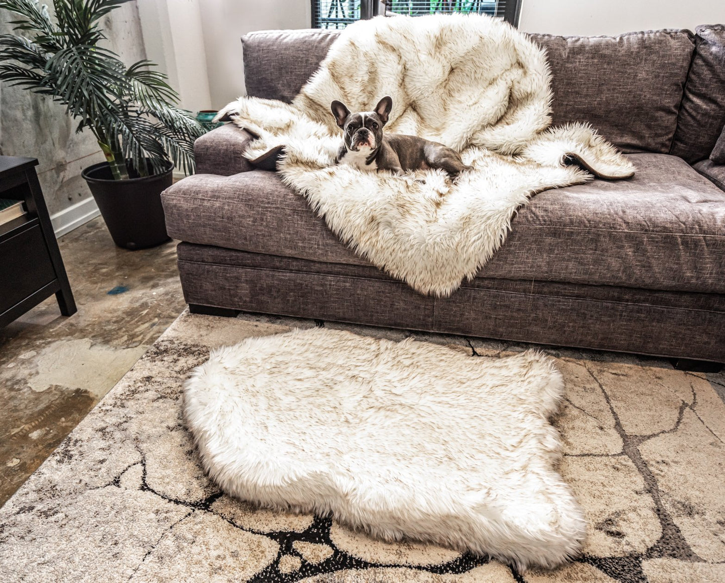 PupRug™ Bundle - Orthopedic Bed Curve, White + Matching Waterproof Blanket