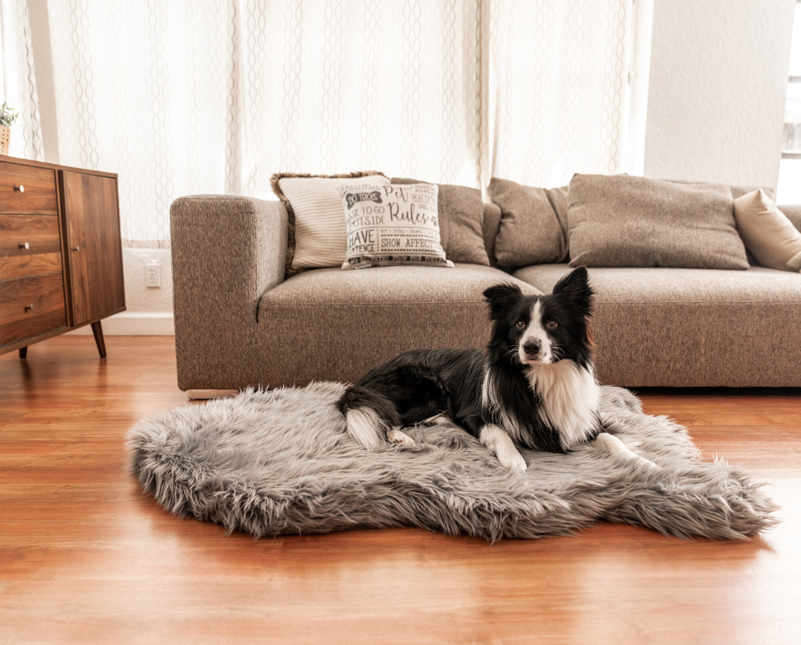 PupRug™ Faux Fur Orthopedic Dog Bed - Curve Charcoal Grey