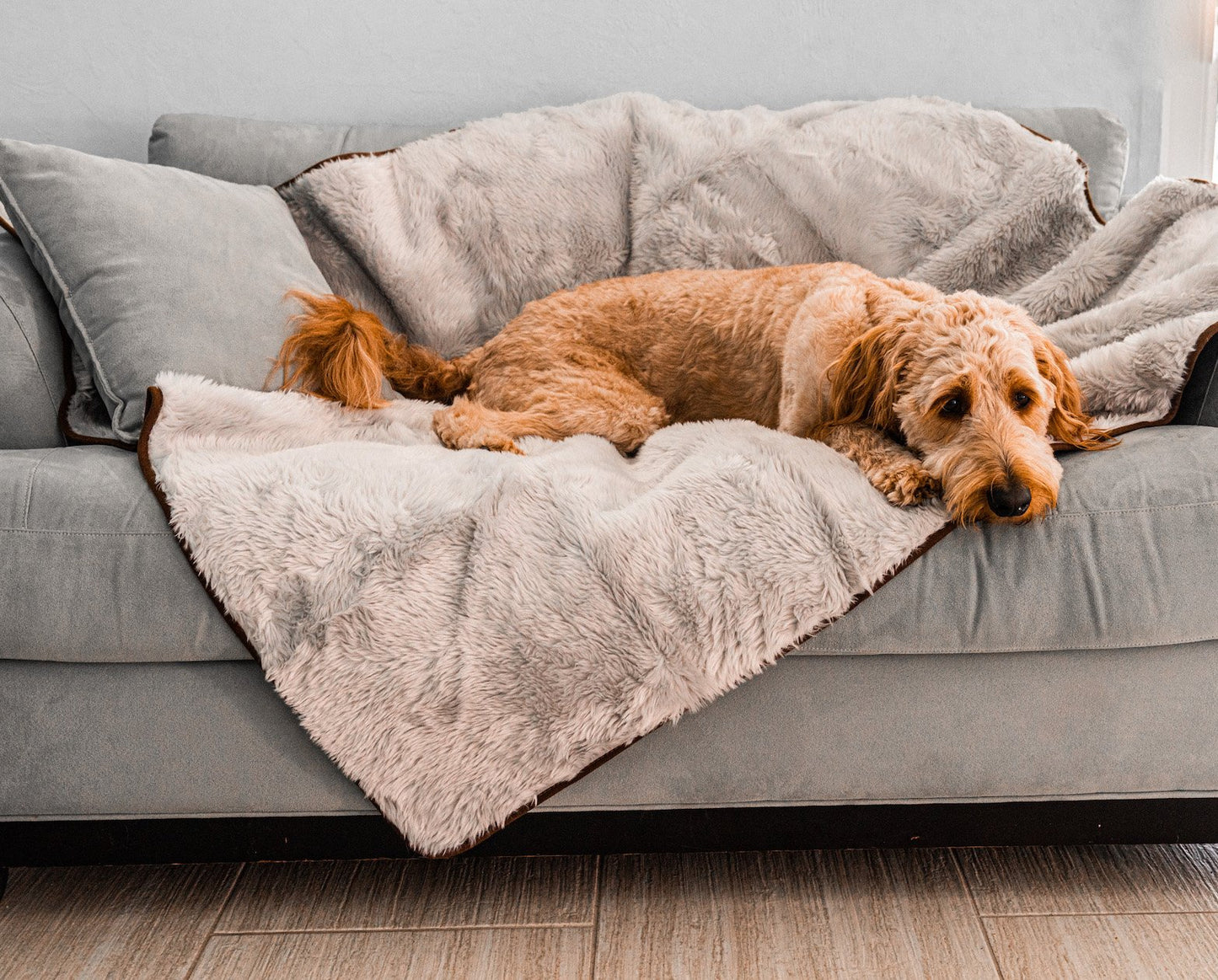 PupProtector™ Cool Comfort Short Faux Fur Waterproof Throw Blanket - Grey