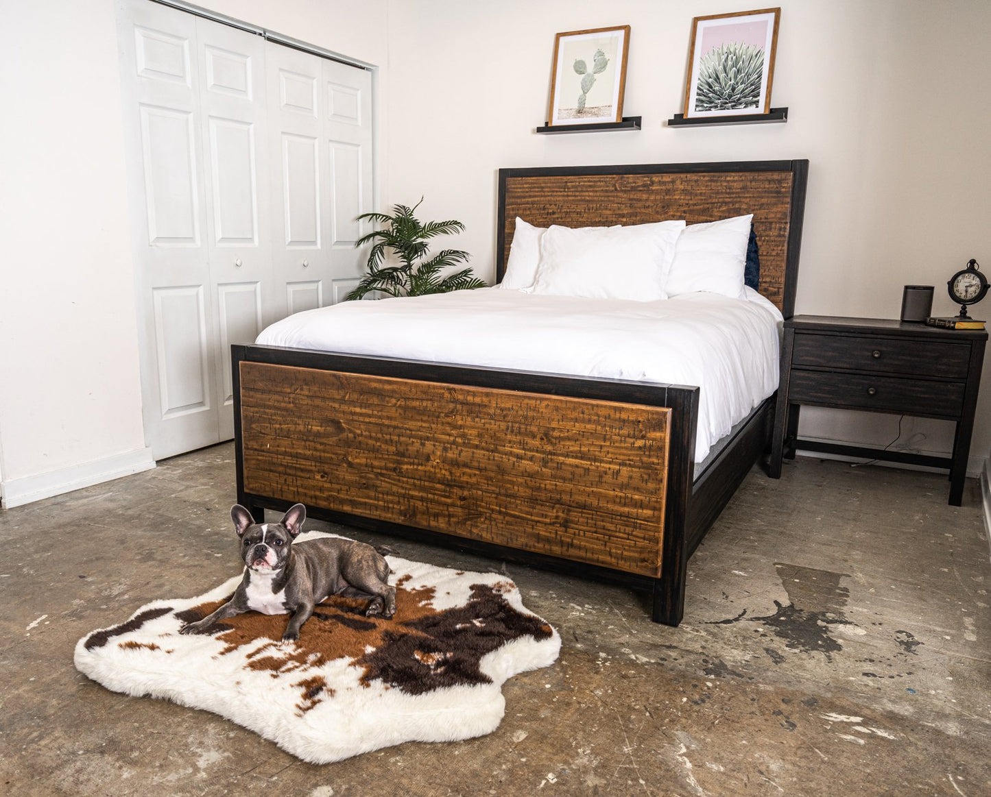 PupRug™ Junior Bundle - Memory Foam Bed, Brown Faux Cowhide & Matching Waterproof Blanket