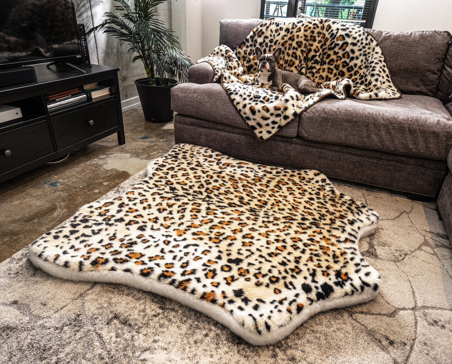 PupRug™ Bundle - Memory Foam Bed, Cheetah Faux Print & Matching Waterproof Blanket